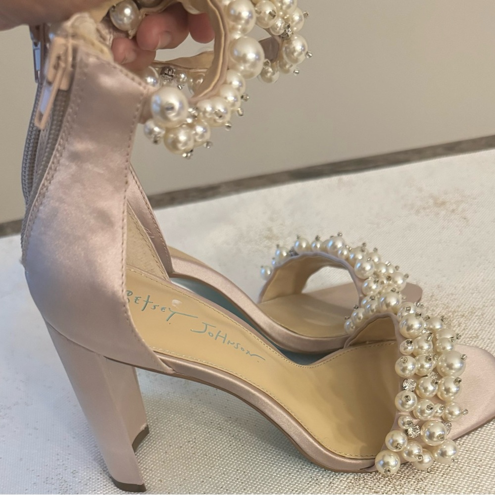 Betsey Johnson Pink Pearl Embellished Block Heel Sandals - Picture 7 of 15
